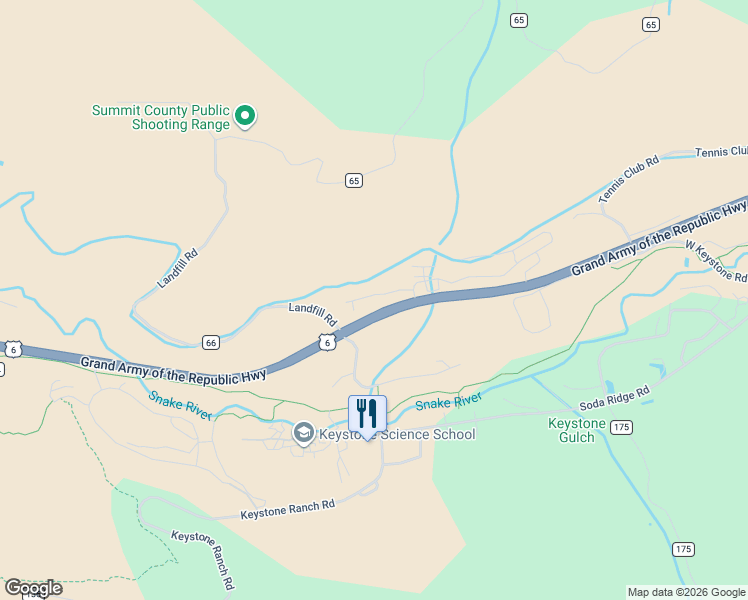 map of restaurants, bars, coffee shops, grocery stores, and more near 16 Wayback Drive in Keystone
