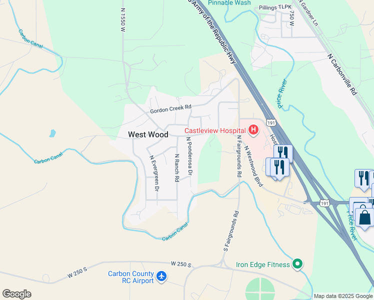 map of restaurants, bars, coffee shops, grocery stores, and more near 245 North Ponderosa Drive in Price
