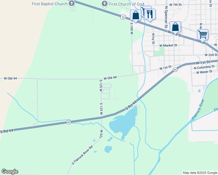 map of restaurants, bars, coffee shops, grocery stores, and more near 1131 West Old 44 in Rushville
