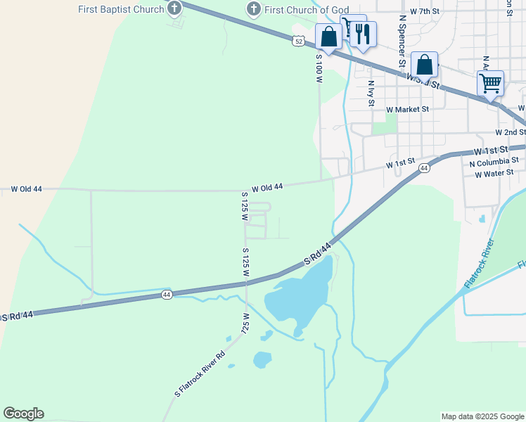 map of restaurants, bars, coffee shops, grocery stores, and more near 1131 West Old 44 in Rushville