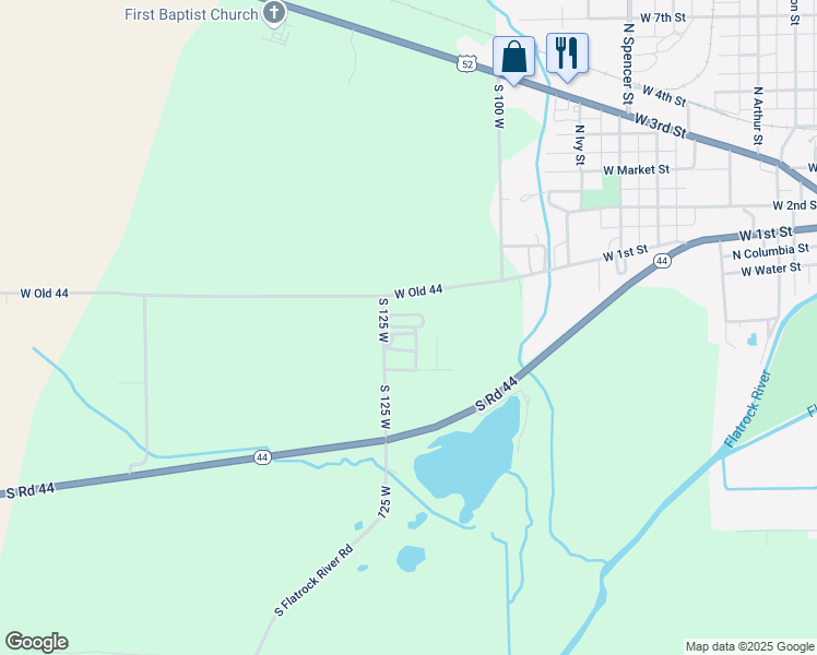 map of restaurants, bars, coffee shops, grocery stores, and more near 1131 West Old 44 in Rushville