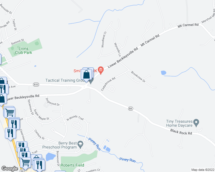 map of restaurants, bars, coffee shops, grocery stores, and more near 4550 Legion Lane in Hampstead