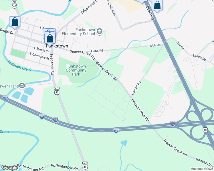 map of restaurants, bars, coffee shops, grocery stores, and more near 625 Beaver Creek Road in Hagerstown