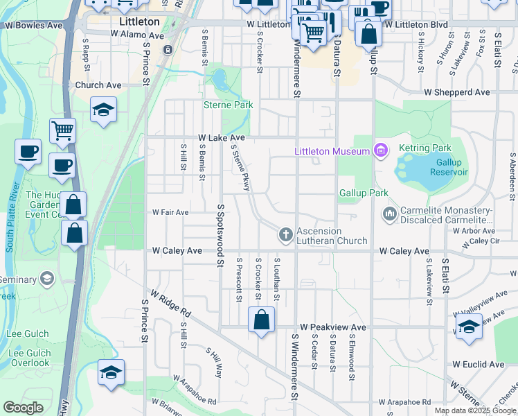map of restaurants, bars, coffee shops, grocery stores, and more near 6210 South Sterne Parkway in Littleton