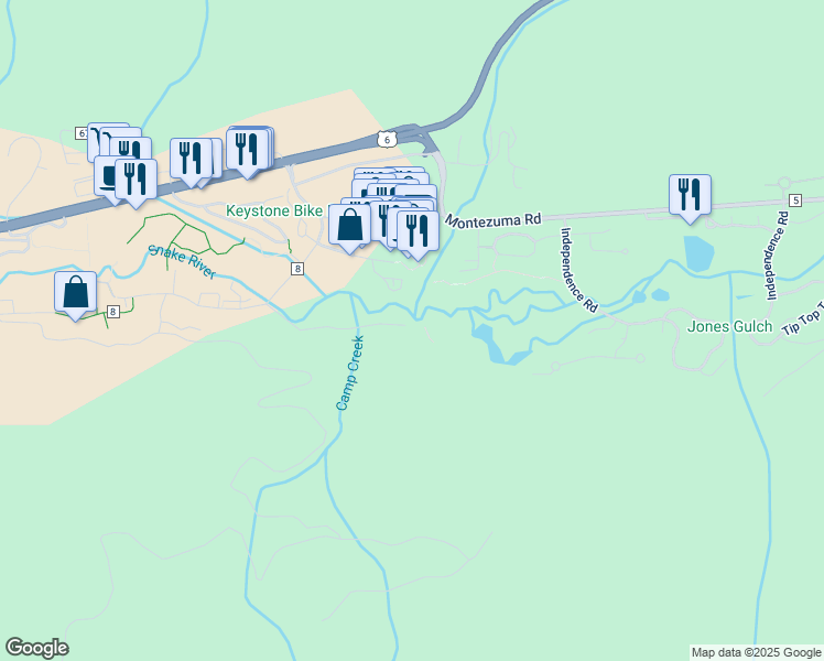 map of restaurants, bars, coffee shops, grocery stores, and more near 280 Trailhead Drive in Keystone