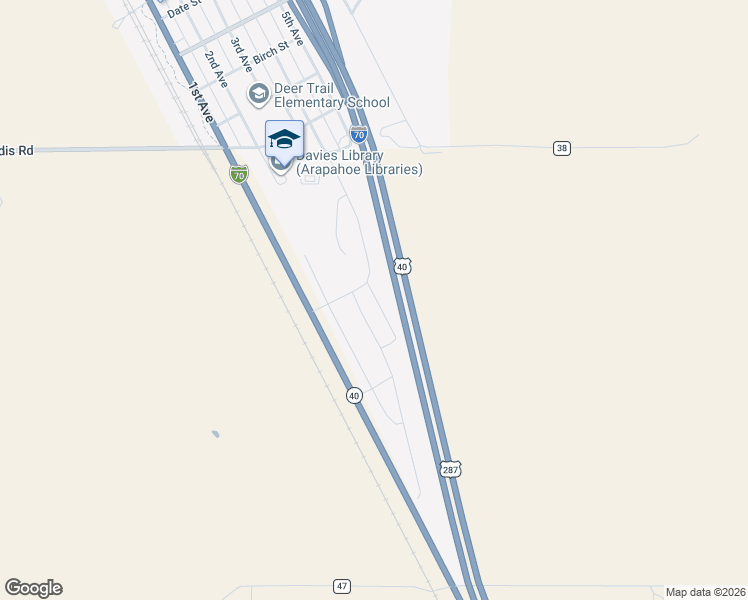 map of restaurants, bars, coffee shops, grocery stores, and more near 294 South 4th Avenue in Deer Trail