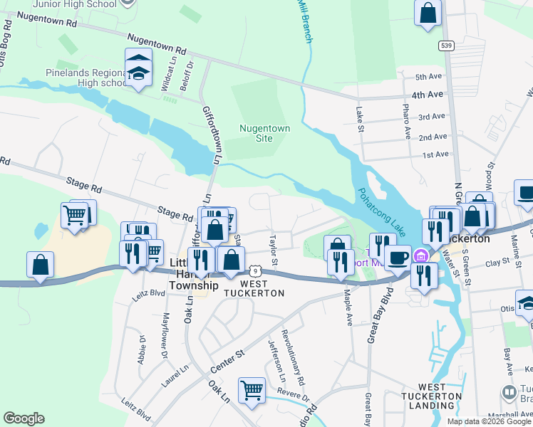 map of restaurants, bars, coffee shops, grocery stores, and more near 1 Bear Hollow Lane in Little Egg Harbor Township