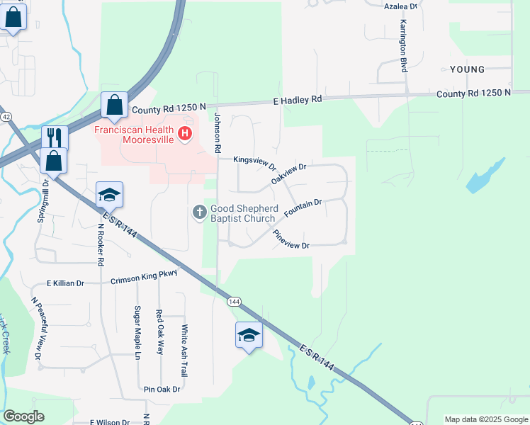 map of restaurants, bars, coffee shops, grocery stores, and more near 229 Pineview Dr in Mooresville