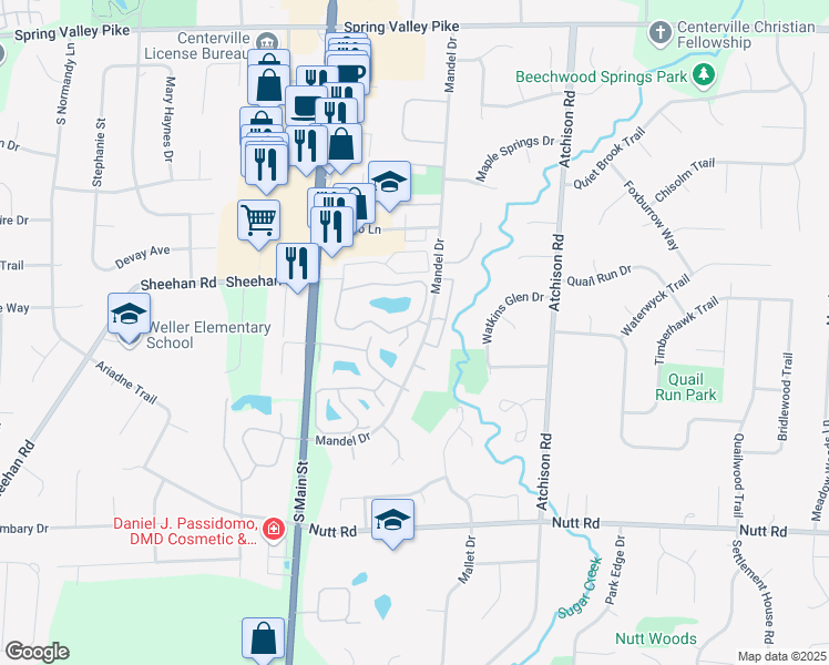 map of restaurants, bars, coffee shops, grocery stores, and more near 598 Mooring Lane in Montgomery County