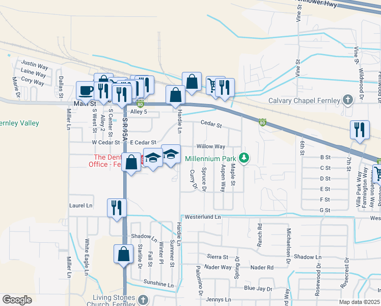 map of restaurants, bars, coffee shops, grocery stores, and more near 330 Curry Drive in Fernley