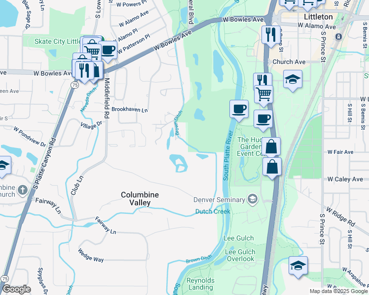map of restaurants, bars, coffee shops, grocery stores, and more near 8 Lilhaven Lane in Littleton
