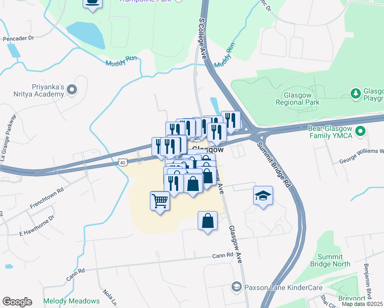 map of restaurants, bars, coffee shops, grocery stores, and more near 2416 Pulaski Highway in Newark