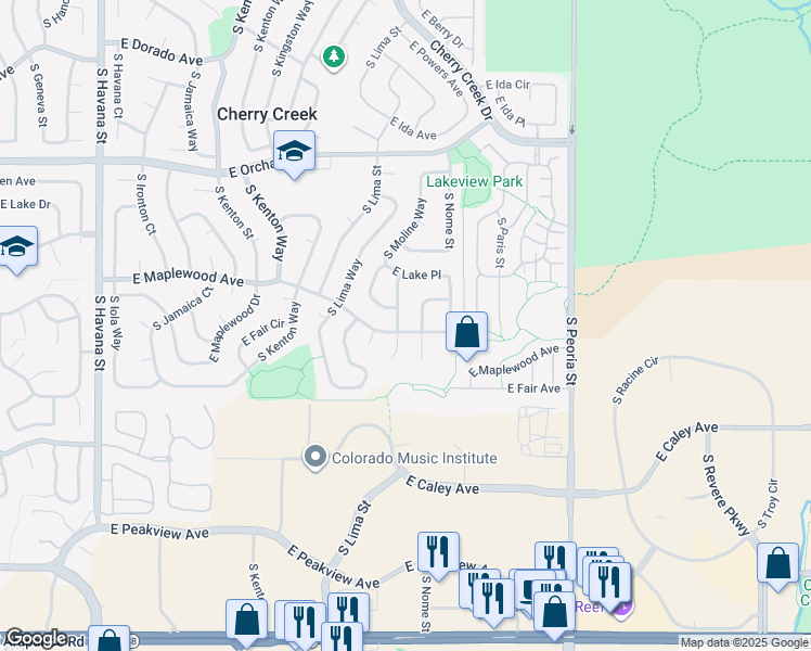 map of restaurants, bars, coffee shops, grocery stores, and more near 6158 South Moline Court in Englewood