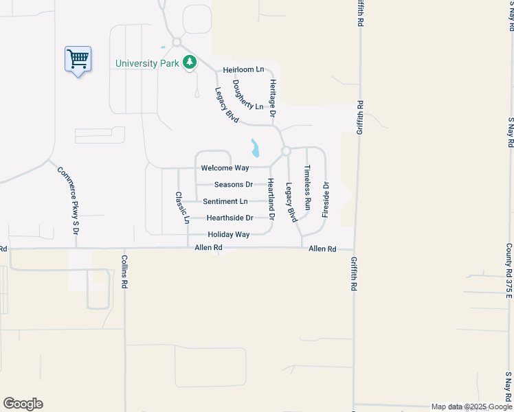 map of restaurants, bars, coffee shops, grocery stores, and more near 2995 Sentiment Lane in Greenwood
