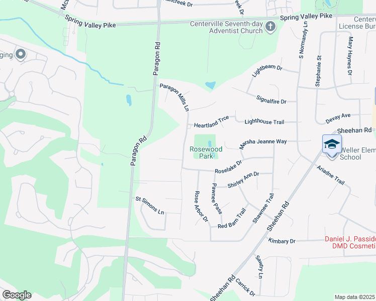 map of restaurants, bars, coffee shops, grocery stores, and more near 9398 Paragon Mills Lane in Dayton