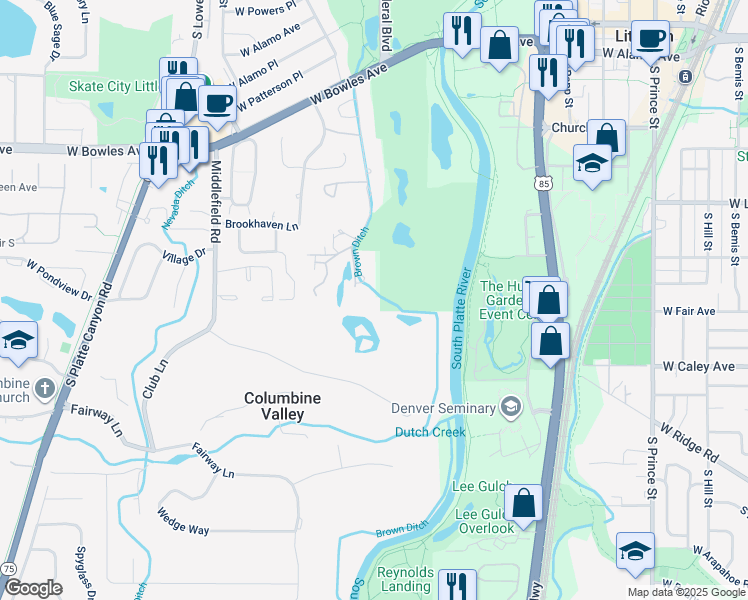 map of restaurants, bars, coffee shops, grocery stores, and more near 8 Lilhaven Lane in Littleton