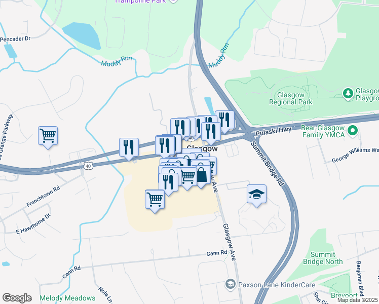 map of restaurants, bars, coffee shops, grocery stores, and more near 2615 Pulaski Highway in Newark