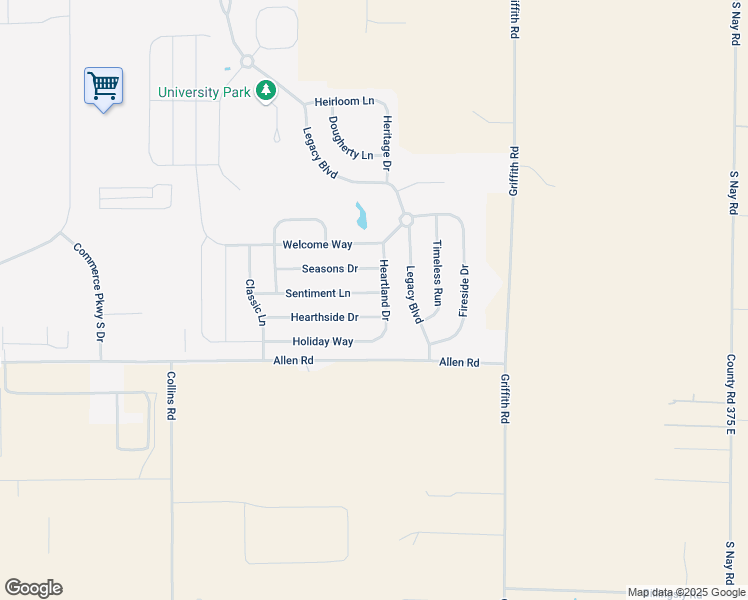 map of restaurants, bars, coffee shops, grocery stores, and more near 2995 Sentiment Lane in Greenwood