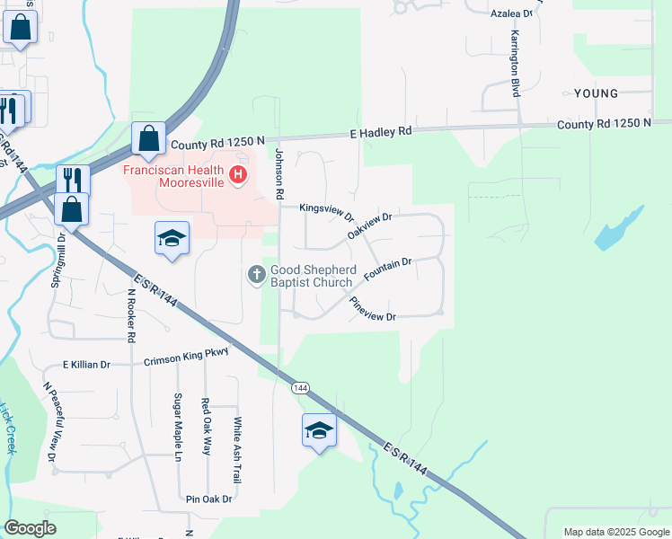 map of restaurants, bars, coffee shops, grocery stores, and more near 229 Pineview Drive in Mooresville