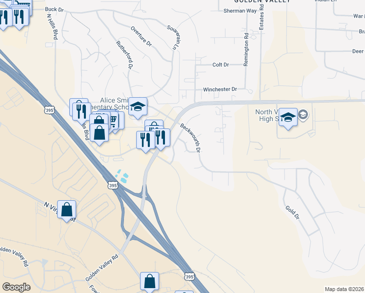 map of restaurants, bars, coffee shops, grocery stores, and more near 985 Golden West Road in Reno