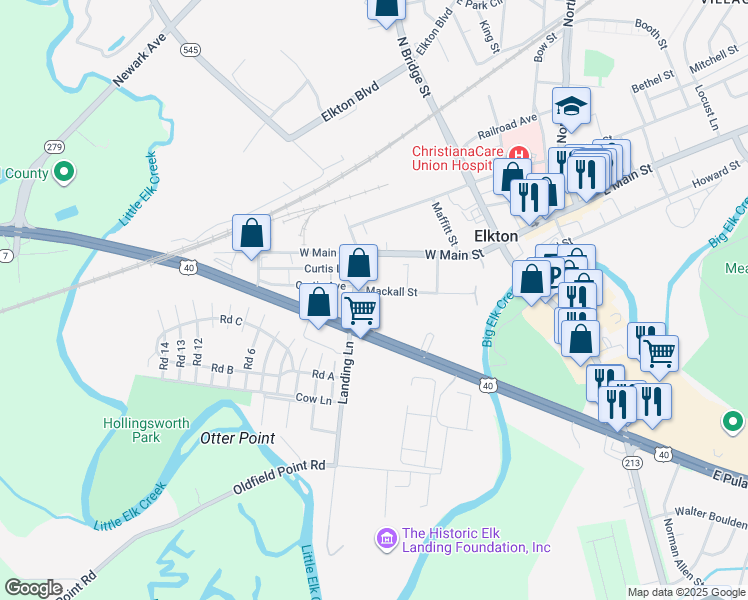 map of restaurants, bars, coffee shops, grocery stores, and more near 260 Mackall Street in Elkton
