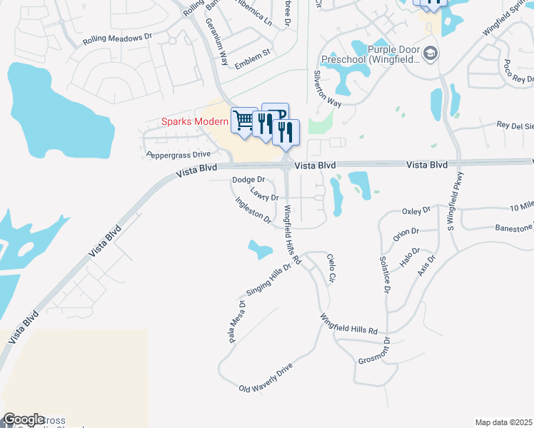 map of restaurants, bars, coffee shops, grocery stores, and more near 5934 Ingleston Drive in Sparks