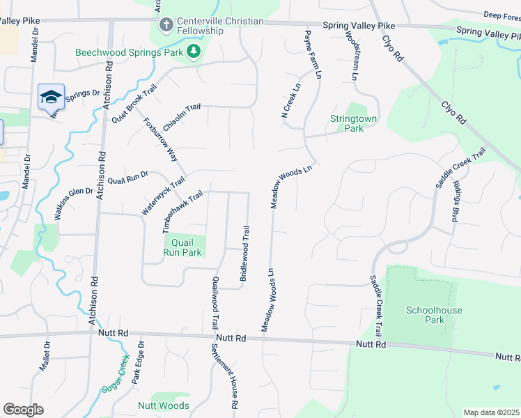 map of restaurants, bars, coffee shops, grocery stores, and more near 9524 Bridlewood Trail in Dayton