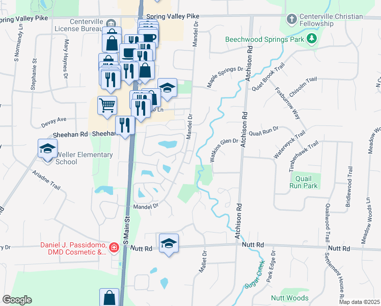 map of restaurants, bars, coffee shops, grocery stores, and more near 9735 Centerville Creek Lane in Montgomery County