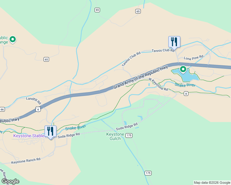 map of restaurants, bars, coffee shops, grocery stores, and more near 21700 U.S. 6 in Keystone