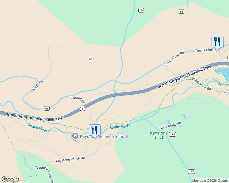 map of restaurants, bars, coffee shops, grocery stores, and more near 48 County Road 188 in Dillon