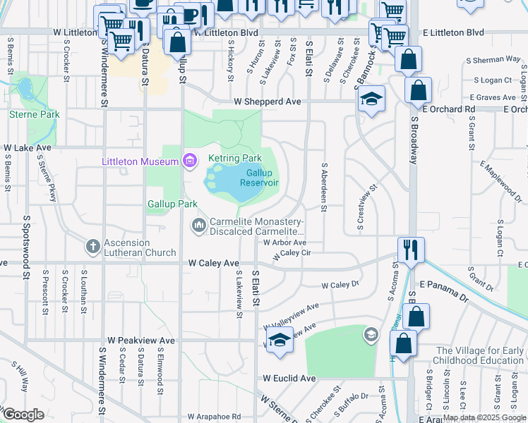 map of restaurants, bars, coffee shops, grocery stores, and more near 6159 South Elati Street in Littleton