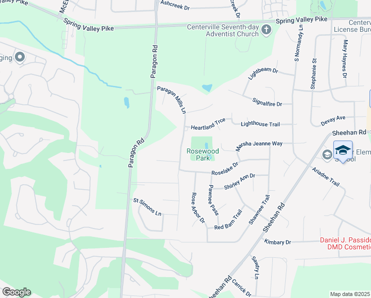 map of restaurants, bars, coffee shops, grocery stores, and more near 9398 Paragon Mills Lane in Dayton