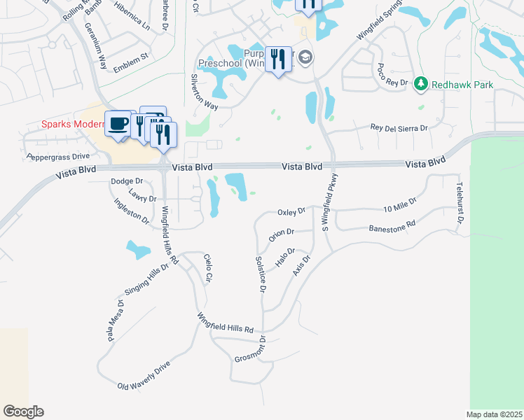 map of restaurants, bars, coffee shops, grocery stores, and more near 2820 Oxley Drive in Sparks