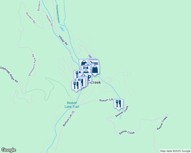 map of restaurants, bars, coffee shops, grocery stores, and more near 136 East Thomas Place in Beaver Creek