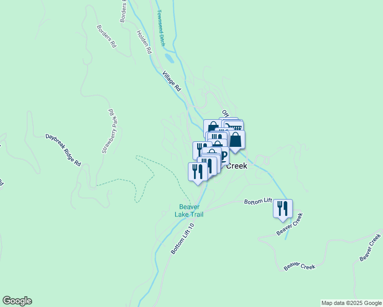 map of restaurants, bars, coffee shops, grocery stores, and more near 46 Red Spruce Lane in Edwards
