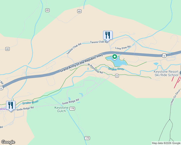 map of restaurants, bars, coffee shops, grocery stores, and more near 413 Wild Irishman Road in Dillon