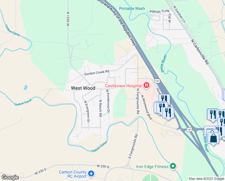 map of restaurants, bars, coffee shops, grocery stores, and more near 1189 West 290 North in Price