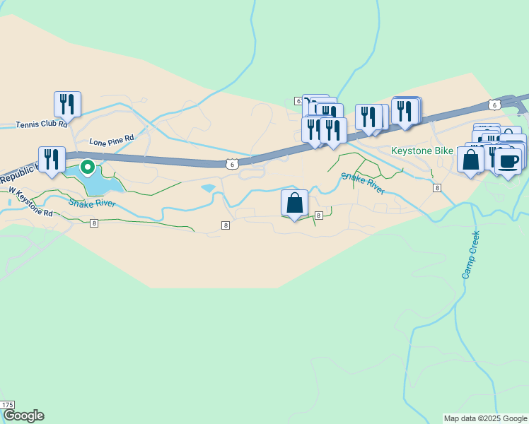 map of restaurants, bars, coffee shops, grocery stores, and more near 1202 West Keystone Road in Dillon