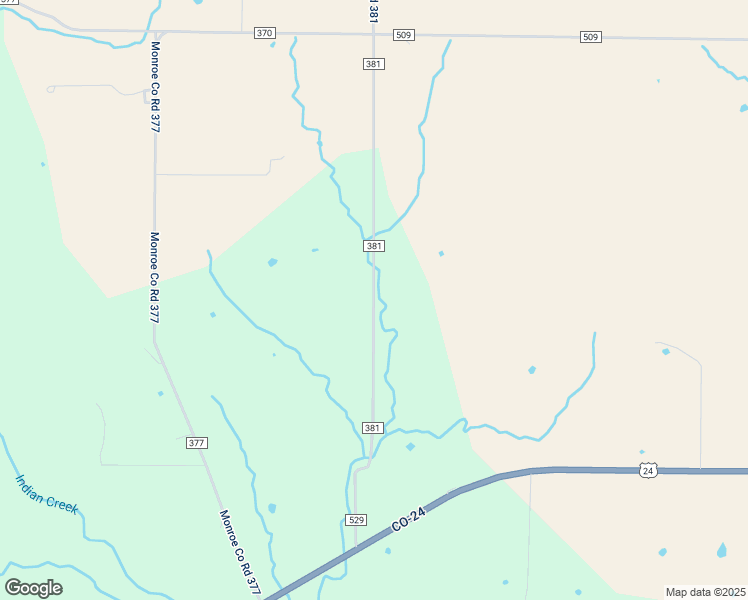 map of restaurants, bars, coffee shops, grocery stores, and more near County Road 381 in Monroe City