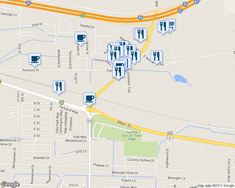 map of restaurants, bars, coffee shops, grocery stores, and more near 150 Lincoln Highway in Yerington