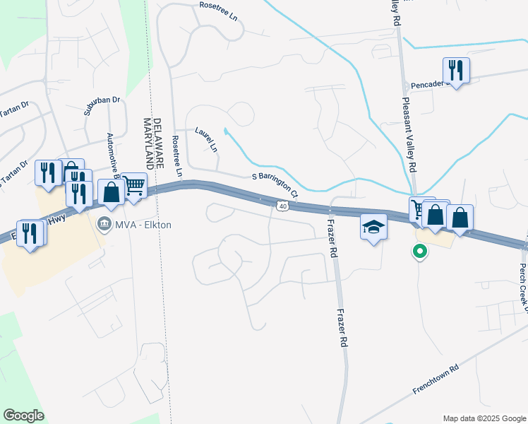 map of restaurants, bars, coffee shops, grocery stores, and more near 8 Versailles Court in Newark