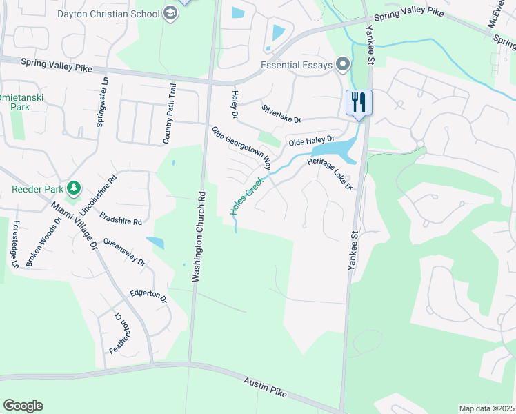 map of restaurants, bars, coffee shops, grocery stores, and more near 1719 Heritage Lake Drive in Dayton
