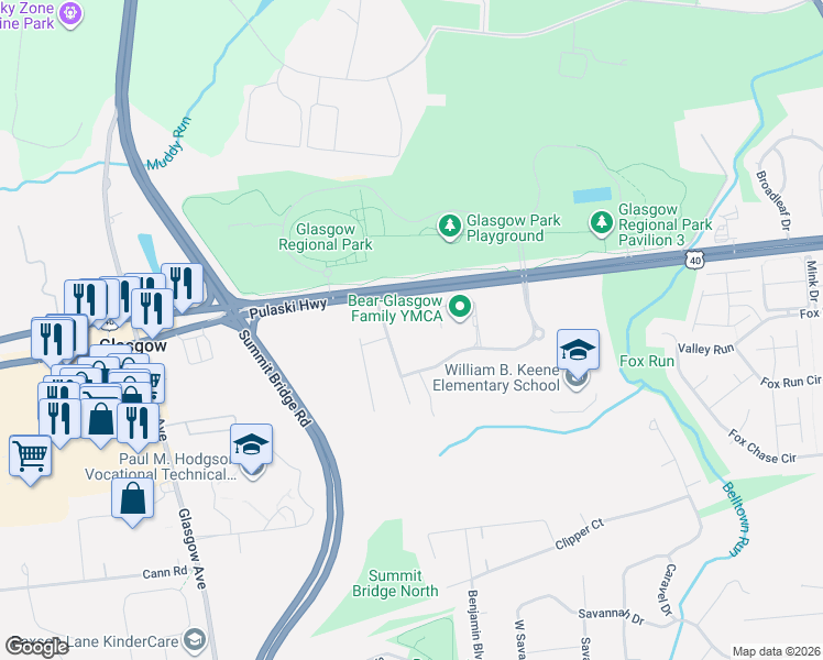 map of restaurants, bars, coffee shops, grocery stores, and more near 7 North Bellwoode Drive in Newark