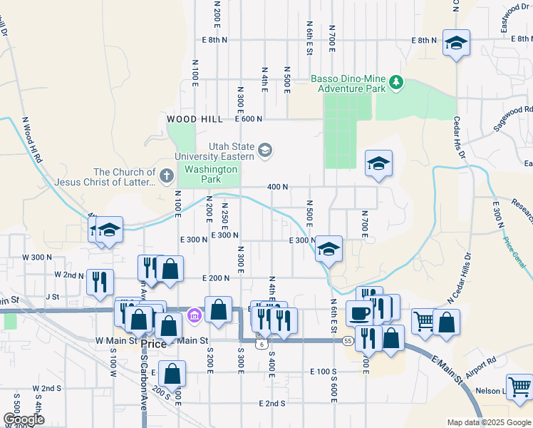 map of restaurants, bars, coffee shops, grocery stores, and more near 380 North 4th Avenue in Price