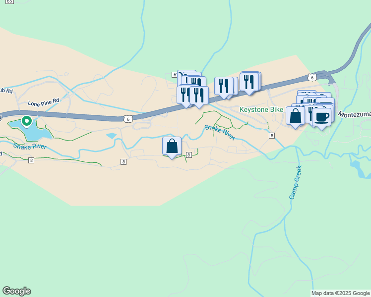 map of restaurants, bars, coffee shops, grocery stores, and more near 1253 West Keystone Road in Dillon