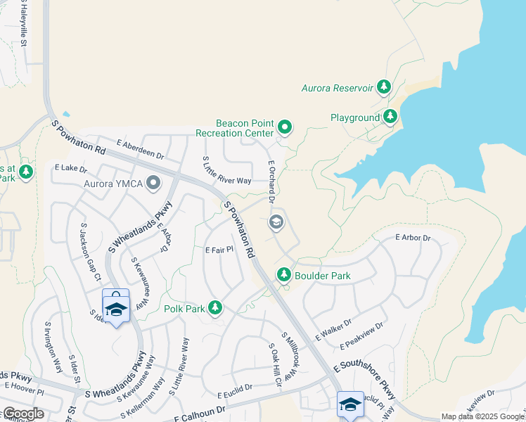 map of restaurants, bars, coffee shops, grocery stores, and more near 6039 South Little River Way in Aurora
