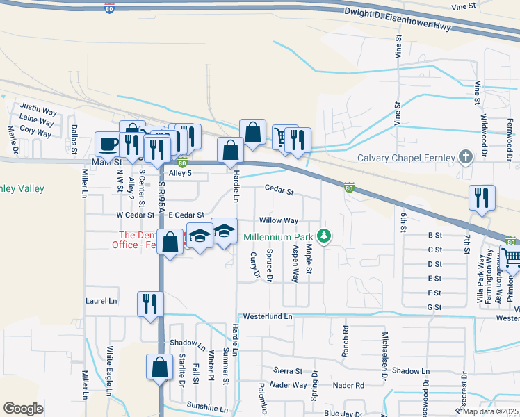 map of restaurants, bars, coffee shops, grocery stores, and more near 130 Curry Drive in Fernley