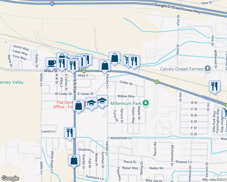 map of restaurants, bars, coffee shops, grocery stores, and more near 130 Curry Drive in Fernley