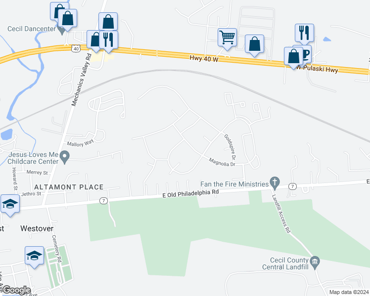 map of restaurants, bars, coffee shops, grocery stores, and more near 106 Saratoga Court in North East
