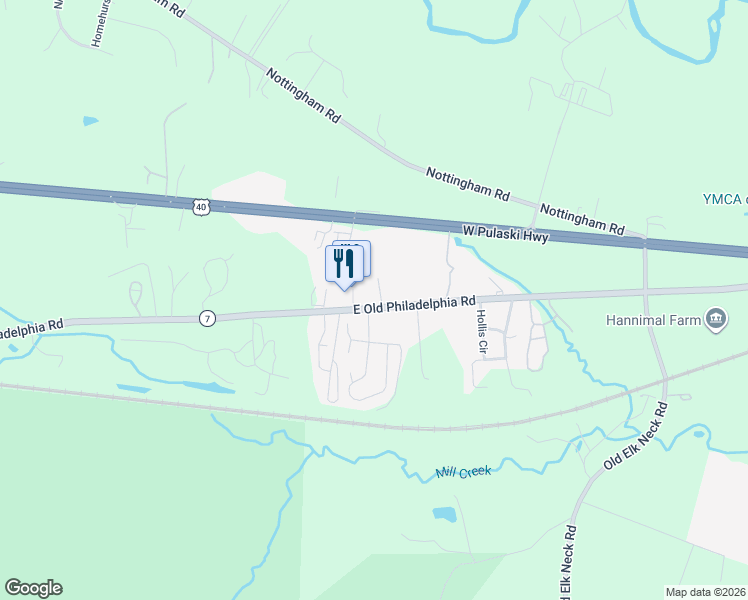 map of restaurants, bars, coffee shops, grocery stores, and more near 1841 East Old Philadelphia Road in Elkton